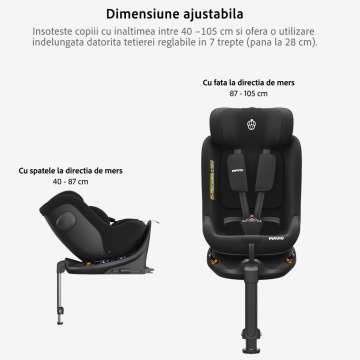 Resigilat - Scaun Auto Bebelusi Mavio®, Model Shield, Picior Fixare, 40-105, Rotire 360 Grade, Unghi Reglabil, ISOFIX, Copii 0 luni - 4 ani, Spatar Rabatabil, Omologat i-Size R129, Protectie Impact Lateral, Centura de Siguranta 5 Puncte, Tetiera Reglabila - Img 2