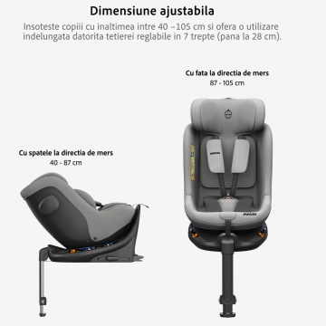Resigilat - Scaun Auto Bebelusi Mavio®, Model Shield, Picior Fixare, 40-105 cm, Rotire 360 Grade, Unghi Reglabil, ISOFIX, Copii 0 luni - 4 ani, Spatar Rabatabil, Omologat i-Size R129, Protectie Impact Lateral, Centura de Siguranta 5 Puncte - Img 7
