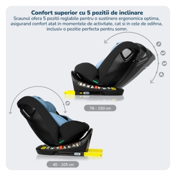 Resigilat - Scaun Auto Bebelusi Mavio®, Model Traveler, 40-150 cm, Rotatie 360 de grade, ISOFIX, Copii intre 0 - 12 ani, Omologat i-Size R129, Negru/ Albastru - Img 2