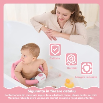 Resigilat - Scaun de Baie pentru Bebelusi Mavio®, Model Little Bear, Sistem Blocare, Varsta 6 luni+, Practic, Usor de Folosit, 4 Ventuze Fixare, Gauri Scurgere, Sezut si Spatar Confortabile, Materiale Sigure, Roz - Img 2