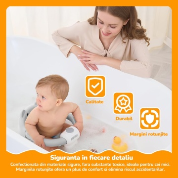 Resigilat - Scaun de Baie pentru Bebelusi Mavio®, Model Little Bear, Sistem Blocare, Varsta 6 luni+, Practic, Usor de Folosit, 4 Ventuze Fixare, Gauri Scurgere, Sezut si Spatar Confortabile, Materiale Sigure, Gri - Img 2