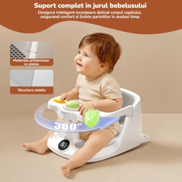 Resigilat - Scaun de Baie pentru Bebelusi Mavio®, Termometru Digital Integrat, Sistem Blocare, Varsta 6 luni+, Practic, Usor de Folosit, 4 Ventuze Fixare, Gauri Scurgere, Sezut si Spatar Confortabile, Materiale Sigure - Img 7