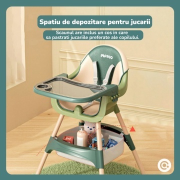 Resigilat - Scaun de Masa 3in1 pentru Bebelusi si Copii Mavio®, Model Petite, Varsta 6-36 luni, Inaltime Ajustabila, Centura de Siguranta in 5 Puncte, Tavita Reglabila si Detasabila, Loc pentru Depozitare, Verde - Img 5