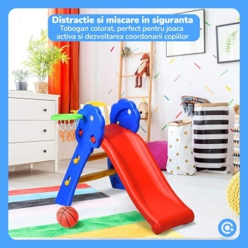 Resigilat - Tobogan Copii Mavio® cu Cos Baschet, 2–5 Ani, Panta Alunecare 98 cm, Structura HDPE Durabila, Stabil si Sigur, Design Ergonomic, Interior/Exterior, Dimensiuni 107x60x72 cm - Img 8