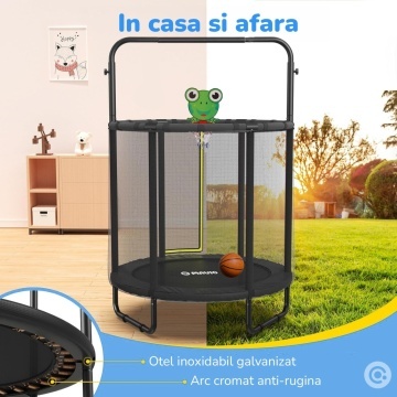 Resigilat - Trambulina pentru Copii Mavio®, 140 cm, Interior/Exterior, cu Bara de Sustinere, Cos si Minge de Baschet Incluse, Plasa de Protectie Interioara, Cadru din Otel Galvanizat, Design Anti-Cadere, Capacitate 45 kg, Sigura si Stabila - Img 4