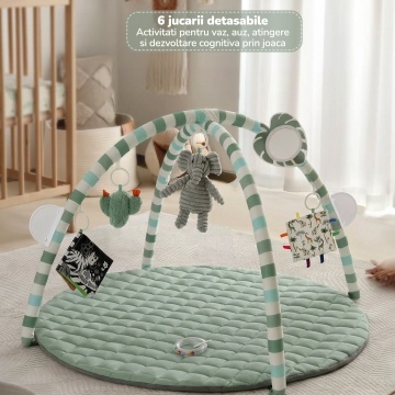 Saltea Activitati Mavio®, Centru de Joaca pentru Bebelusi 0-36 Luni, Arcada cu Jucarii Suspendate, Joc de Dezvoltare Multi-Mod, Stimulare Senzoriala, Jucarii Multiple, Dimensiune 85 x 85 x 50 cm, Verde - Img 3