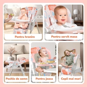 Scaun de Masa 3 in 1 pentru Bebelusi si Copii Mavio®, Model OMNY, 6-36 luni, Inaltime Reglabila, Greutate Maxima 25kg, Roz - Img 6
