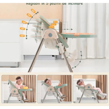 Scaun de Masa 3in1 pentru Bebelusi si Copii, Varsta 6-72 luni, Inaltime Ajustabila, Centura de Siguranta in 5 Puncte, Tavita Reglabila si Detasabila, Greutate Maxima 50kg, Verde - Img 2