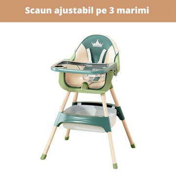 Scaun de Masa 3in1 pentru Bebelusi si Copii, Varsta 6-72 luni, Inaltime Ajustabila, Centura de Siguranta in 5 Puncte, Tavita Reglabila si Detasabila, Loc pentru Depozitare, Verde - Img 3