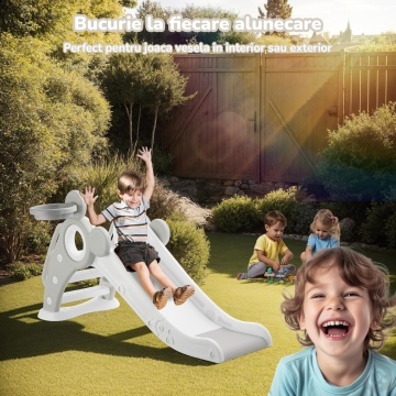 Tobogan Copii Mavio® cu Cos Baschet, 1–4 Ani, Panta Alunecare 115 cm, Structura HDPE Durabila, Pliabil, Stabil si Sigur, Design Ergonomic, Interior/Exterior, Dimensiuni 125x66x33 cm, Gri - Img 8