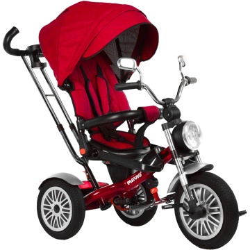 Tricicleta pentru Copii Mavio®, Pozitie de Somn, Centura de Siguranta, Far cu Lumina, Oglinzi, Cauciucuri Spuma EVA, Greutate Maxima Admisa 25kg, Rosu - Img 1