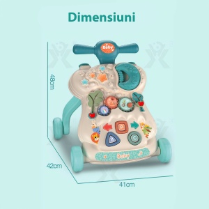 Antemergator Multifunctional Mavio®, pentru Bebelusi si Copii cu Varsta de pana la 36 de Luni, Interactiv si Educativ, Lumini si Sunete, Centru de Activitati, 4 Roti Ajustabile, Turcoaz - Img 6