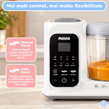 Aparat de Gatit cu Aburi Mavio® pentru Bebelusi, Gatire si Mixare Automata, Mixare Manuala, Functie One-Touch, Timer Automat, Cana 1050 ml, Capacitate Mixare 400 ml, Rezervor Apa 250 ml, Curatare Profunda, BPA Free, 300 W - Img 7