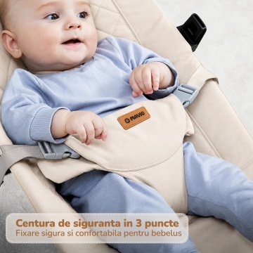 Balansoar Bebelusi Mavio®, 0-6 Luni, Greutate Maxima 9 kg, Reglare Inaltime pe 3 Niveluri, Cadru Rezistent din Fier si Aluminiu, Sezut Confortabil, Design Ergonomic, Stabil si Usor de Transportat, Bej - Img 4