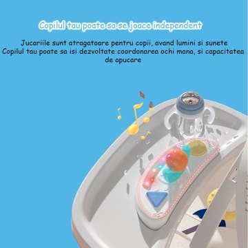 Balansoar Multifunctional 4 in 1, Ergonomic, Spatar Reglabil in Trei Trepte, Jucarii Detasabile, Centura de Siguranta, Masuta Retractabila, Husa Detasabila si Lavabila, Greutate Suportata 25 kg, Albastru - Img 8