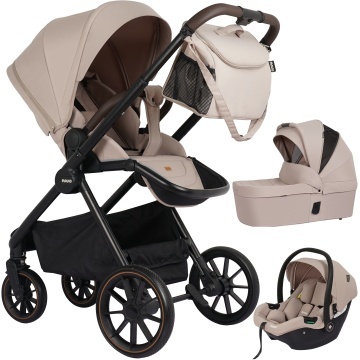 Carucior 3 in 1 pentru Bebelusi Mavio®, Model Urban, Landou, Parte Sport, Scoica Auto, Copii 0–4 Ani, Cadru Aluminiu, Sezut Reversibil, Pliere One Fold, Centura de Siguranta 5 Puncte, Roti EVA, Maner Reglabil, Geanta, Husa Ploaie, Plasa Tantari, Bej