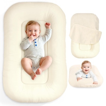 Cosulet Bebelus pentru Dormit Mavio®, Baby Lounger, Pentru Bebelusi 0-12 Luni, Material 100% Bumbac, Design Ergonomic, Spatiu Confortabil pentru Odihna si Relaxare, Usor de Folosit Acasa sau in Calatorii, Alb - Img 1