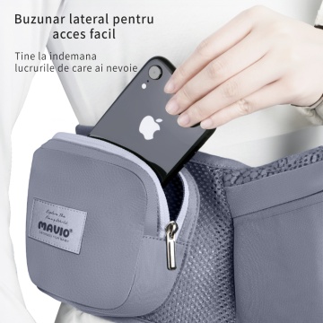 Marsupiu Bebe Mavio®, Ergonomic, Multifunctional cu 6 Pozitii de Purtare, Rucsac sau Frontal, intre 0 si 36 de luni, Reglabil, Greutate Maxima 14.9 kg, Extensie Sold, Protectie Cap, Bumbac si Poliester, Buzunar Depozitare, Gri - Img 5