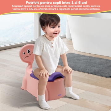 Olita pentru Copii Mavio®, Model Dinozaur, Colac Moale, Design Ergonomic, Non-Toxic, Varsta 1-6 Ani, Compartiment Detasabil, Maner Transport, Usor de Curatat, Picioare Anti-derapante, Roz - Img 5
