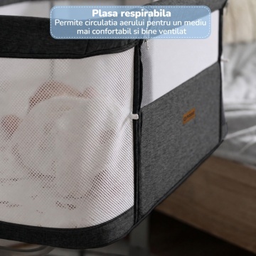 Patut Co-Sleeper Bebelusi Mavio®, 0-6 Luni, Greutate Maxima 9 kg, Reglare pe 5 Niveluri de Inaltime, Utilizare Bedside Sleeper, Husa Detasabila si Lavabila, Saltea 80 x 46 cm - Img 2