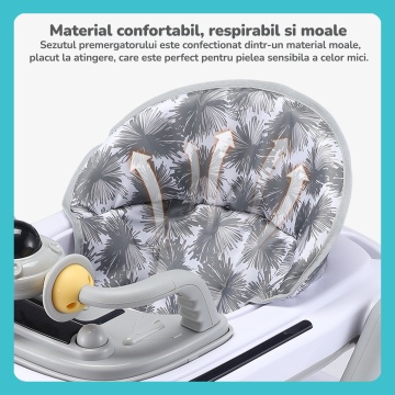Premergator Copii 2 in 1 Mavio®, Model MyRide, Rotobil pentru Bebelusi, Mod Antemergator, Varsta Recomandata 3-36 Luni, Pliabil, Inaltime Ajustabila, Jucarii Interactive, Anti Cadere, Roti 360 Grade, Masuta Mancare, Tavita, Cos Baschet, Gri - Img 5
