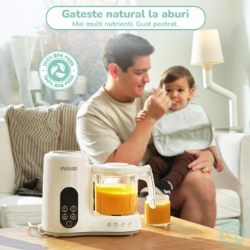 Resigilat - Aparat Gatit la Abur pentru Bebelusi Mavio®, 4-in-1, Gatire, Mixare, Sterilizare & Reincalzire, Lama din otel inoxidabil, 600 ml, Detasabil si Lavabil, 300W, Auto Blend, BPA Free, Alb - Img 3