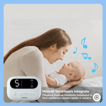 Resigilat - Aspirator Nazal Electric Mavio® pentru Bebelusi si Copii, 9 Trepte de Putere Ajustabile, Functie Muzicala si Lumina de Veghe, Reincarcabil, Varfuri din Silicon Moale, Portabil - Img 3