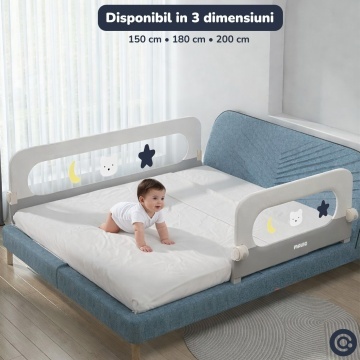 Resigilat - Bariera de Protectie Laterala pentru Pat Mavio®, 180 x 60 cm, Bariera Siguranta Pat Copii, Cadru Otel, Material Oxford 300D + Poliester, Inaltime 60 cm, Pliabila, Sistem Fixare Sigur pentru Saltea, Gri - Img 7