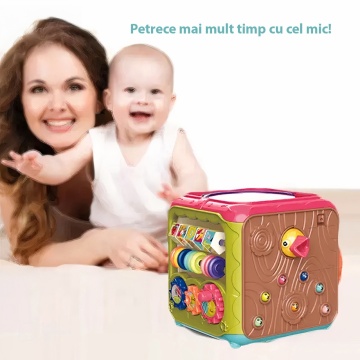 Resigilat - Jucarie Interactiva si Educativa Mavio®, Elemente Rotative pentru Bebelusi, 6 in 1, Tip Cub Interactiv, Multicolor - Img 3