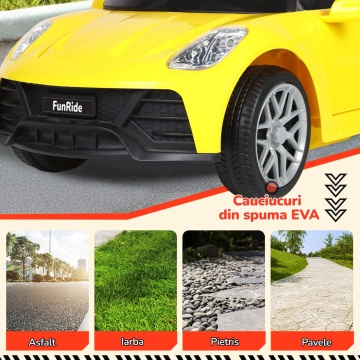 Resigilat - Masinuta Electrica Mavio®, Model FunRide, Copii 3 - 8 Ani, Telecomanda, Viteza 5km/h, Doua Motoare, Faruri, Cauciucuri EVA, Oglinzi, Galben - Img 5