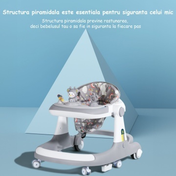 Resigilat - Premergator Reglabil pentru Bebelusi cu Varsta intre 12-18 Luni, WowStep®, Pliabil cu 3 Jucarii, Material Respirabil, Greutatea Maxima Suportata 30 kg, Gri - Img 4