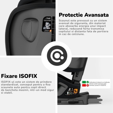 Resigilat - Scaun Auto Bebelusi Mavio®, Model Foldy, 76-150 cm, Unghi Reglabil, ISOFIX, Copii intre 18 luni - 12 ani, Pliabil, Omologat i-Size R129, Protectie Impact Lateral, Centura de Siguranta 5 Puncte, Tetiera Reglabila, Husa Detasabila, Negru - Img 3