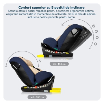Resigilat - Scaun Auto Bebelusi Mavio®, Model Traveler, 40-150 cm, Rotatie 360 de grade, ISOFIX, Copii intre 0 - 12 ani, Omologat i-Size R129, Albastru/ Crem - Img 3