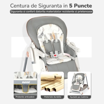 Resigilat - Scaun de Masa 3 in 1 Mavio® Ascend, Inaltime Ajustabila, Roti Detasabile, Varsta 6-36 luni, Greutate Maxima 30kg, Inclinare, Gri - Img 2