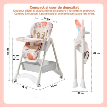 Resigilat - Scaun de Masa 3 in 1 pentru Bebelusi si Copii Mavio®, Model OMNY, 6-36 luni, Inaltime Reglabila, Greutate Maxima 25kg, Roz - Img 4