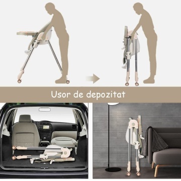 Resigilat - Scaun de Masa 3in1 pentru Bebelusi si Copii, Varsta 6-72 luni, Inaltime Ajustabila, Centura de Siguranta in 5 Puncte, Tavita Reglabila si Detasabila, Greutate Maxima 50kg, Crem - Img 3