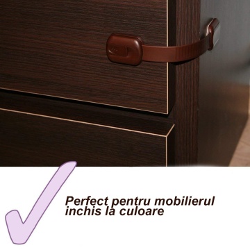 Resigilat - Set 6 Sigurante Usi Copii, Blocheaza Sertare, Frigider, Congelator, Ajustabile pe Lungime, Adeziv Puternic 3M, Fara Urme dupa Indepartare, Sistem de Inchidere Dublu, Maro - Img 2