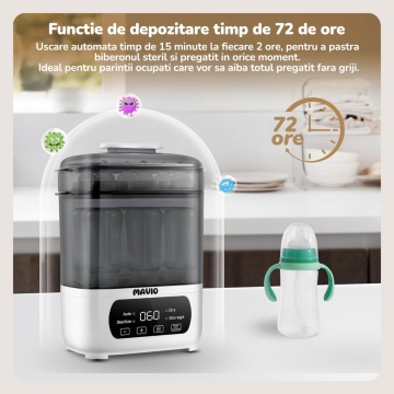 Resigilat - Sterilizator Electric si Uscator Mavio®, Model Elite, Capacitate 6 - 10 Biberoane, Functii: Sterilizare, Uscare Rapida, Depozitare, Auto, 600W, Control Tactil, Ceas Digital - Img 2