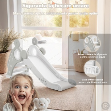 Resigilat - Tobogan Copii Mavio® cu Cos Baschet, 1–4 Ani, Panta Alunecare 115 cm, Structura HDPE Durabila, Pliabil, Stabil si Sigur, Design Ergonomic, Interior/Exterior, Dimensiuni 125x66x33 cm, Gri - Img 3