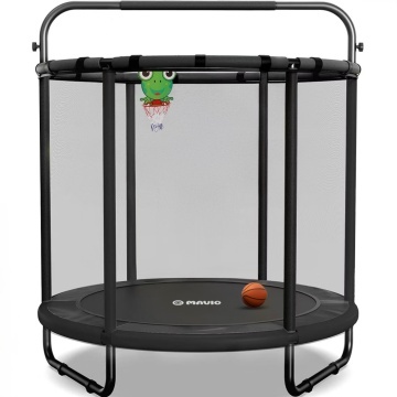 Resigilat - Trambulina pentru Copii Mavio®, 140 cm, Interior/Exterior, cu Bara de Sustinere, Cos si Minge de Baschet Incluse, Plasa de Protectie Interioara, Cadru din Otel Galvanizat, Design Anti-Cadere, Capacitate 45 kg, Sigura si Stabila