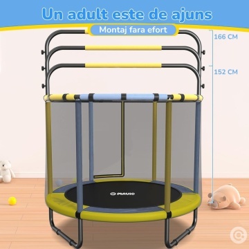 Resigilat - Trambulina pentru Copii Mavio®, 140 cm, Interior/Exterior, cu Bara de Sustinere, Cos si Minge de Baschet Incluse, Plasa de Protectie Interioara, Cadru din Otel Galvanizat, Design Anti-Cadere, Capacitate 45 kg, Sigura si Stabila - Img 5