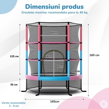 Resigilat - Trambulina pentru Copii Mavio®, 140 cm, Interior/Exterior, Plasa de Protectie, Cadru din Otel Galvanizat, Suprafata de Sarit Sigura fara Imbinari, Protectii din Spuma, Capacitate 45 kg, Design Stabil si Colorat - Img 2