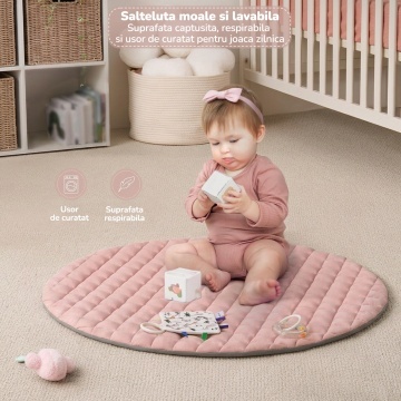 Saltea Activitati Mavio®, Centru de Joaca pentru Bebelusi 0-36 Luni, Arcada cu Jucarii Suspendate, Joc de Dezvoltare Multi-Mod, Stimulare Senzoriala, Jucarii Multiple, Dimensiune 85 x 85 x 50 cm, Roz - Img 5