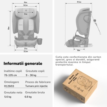 Scaun Auto Bebelusi Mavio®, Model Foldy, 76-150 cm, Unghi Reglabil, ISOFIX, Copii intre 18 luni - 12 ani, Pliabil, Spatar Rabatabil, Omologat i-Size R129, Protectie Impact Lateral, Centura de Siguranta 5 Puncte, Tetiera Reglabila, Husa Detasabila, Negru - Img 9