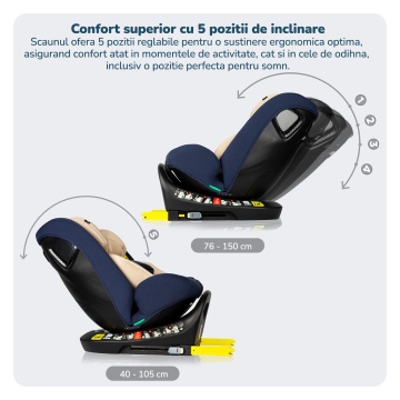 Scaun Auto Bebelusi Mavio®, Model Traveler, 40-150 cm, Rotatie 360 de grade, ISOFIX, Copii intre 0 - 12 ani, Omologat i-Size R129, Albastru/ Crem - Img 3