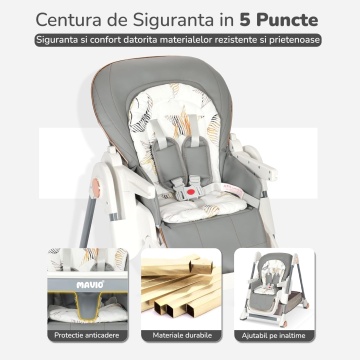 Scaun de Masa 3 in 1 Mavio® Ascend, Inaltime Ajustabila, Roti Detasabile, Varsta 6-36 luni, Greutate Maxima 30kg, Inclinare, Gri - Img 2