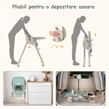 Scaun de Masa 3in1 pentru Bebelusi si Copii, Varsta 6-72 luni, Inaltime Ajustabila, Centura de Siguranta in 5 Puncte, Tavita Reglabila si Detasabila, Greutate Maxima 50kg, Verde - Img 3