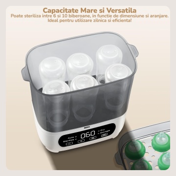 Sterilizator Electric si Uscator Mavio®, Model Elite, Capacitate 6 - 10 Biberoane, Functii: Sterilizare, Uscare Rapida, Depozitare, Auto, 600W, Control Tactil, Ceas Digital - Img 6