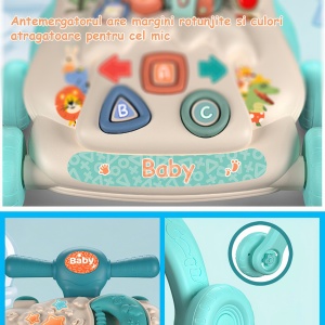 Antemergator Multifunctional Mavio®, pentru Bebelusi si Copii cu Varsta de pana la 36 de Luni, Interactiv si Educativ, Lumini si Sunete, Centru de Activitati, 4 Roti Ajustabile, Turcoaz - Img 7