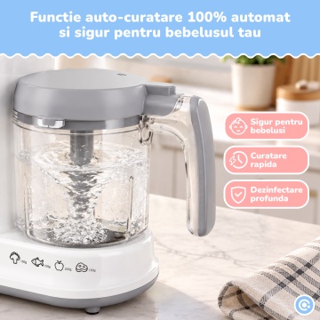 Aparat de Gatit cu Aburi Mavio® pentru Bebelusi, Gatire si Mixare Automata, Mixare Manuala, Functie One-Touch, Timer Automat, Cana 1050 ml, Capacitate Mixare 400 ml, Rezervor Apa 250 ml, Curatare Profunda, BPA Free, 300 W - Img 4